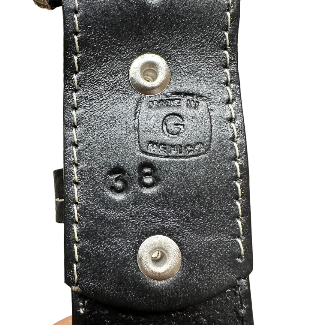 EZ Western Belt Genuine Leather Stitched Made in Mexico Weave Tooled Silver Engraved Buckle