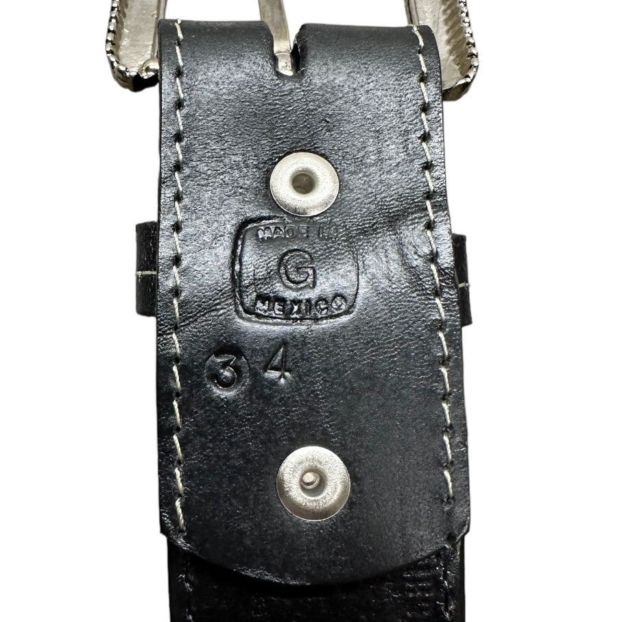 EZ Western Belt Genuine Leather Stitched Made in Mexico Weave Tooled Silver Engraved Buckle