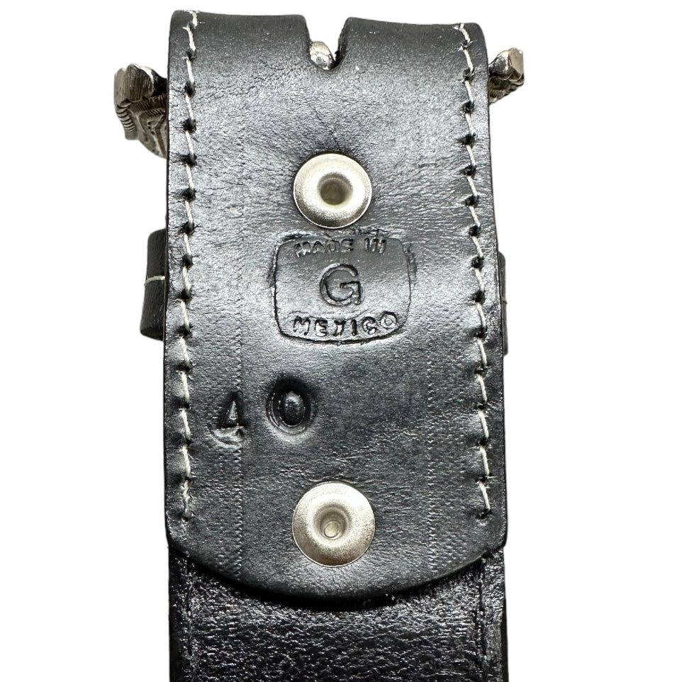 EZ Western Belt Genuine Leather Stitched Made in Mexico Weave Tooled Silver Engraved Buckle